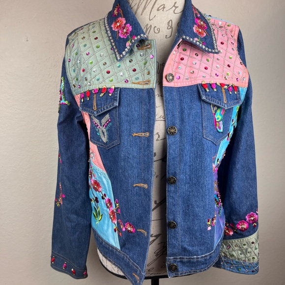 Vintage Berek2 by Takako Sakon embellished jean jacket-Woman’s Petite Large - Picture 2 of 14